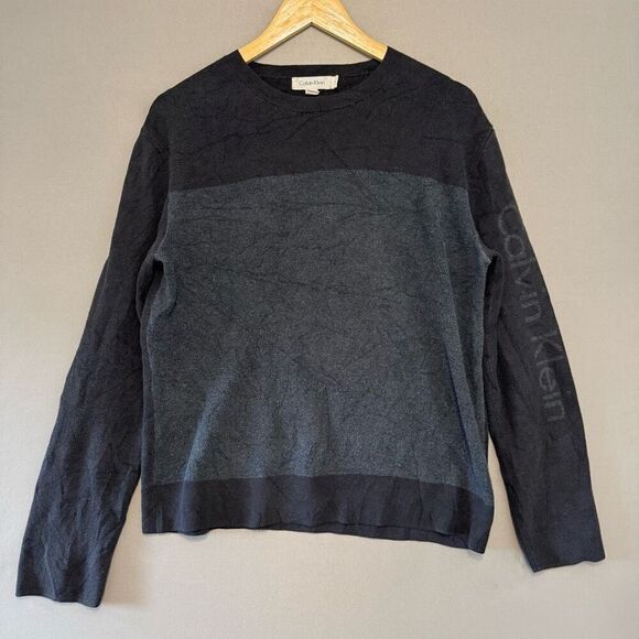 Calvin Klein Men’s Grey/Black Knit Sweater Size Small Round Neck Cotton Blend - Picture 1 of 9